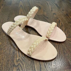 STUART WEITZMAN Braida Sawyer Jelly Sandals Nude Shine Rubber Slides